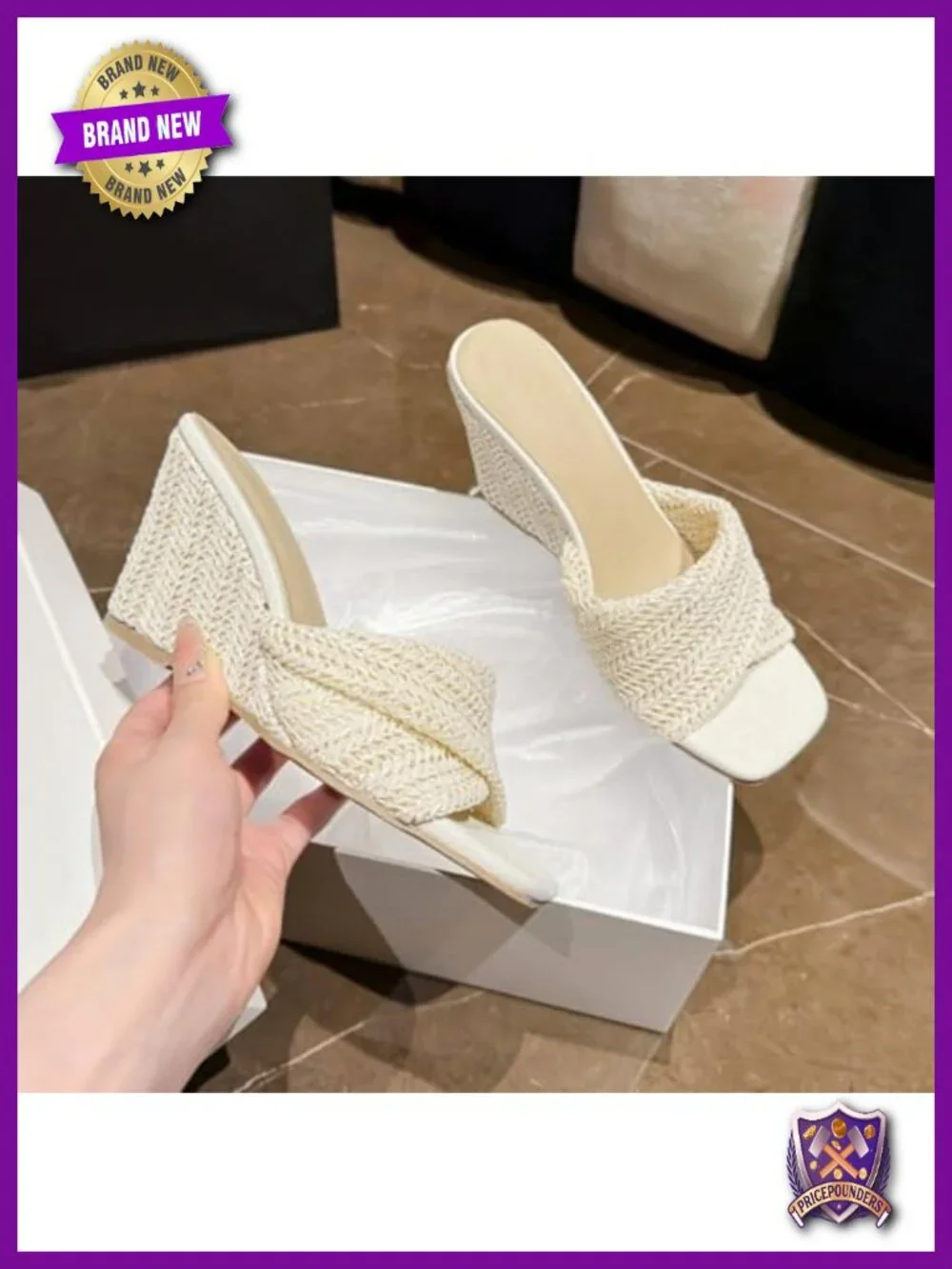 Woven Straw Wedge Sandals Open Toe Slip On Comfort Heels